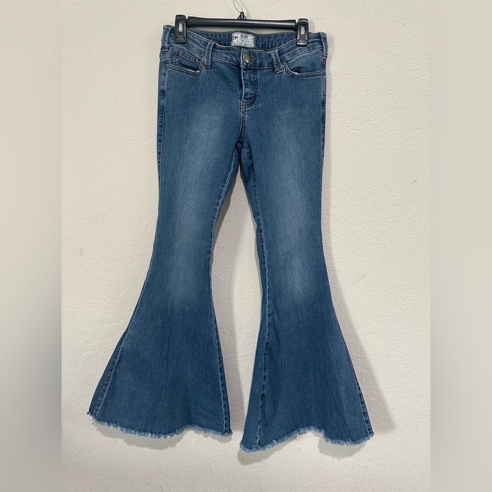 Free People Blue Flare Wide Leg Jeans